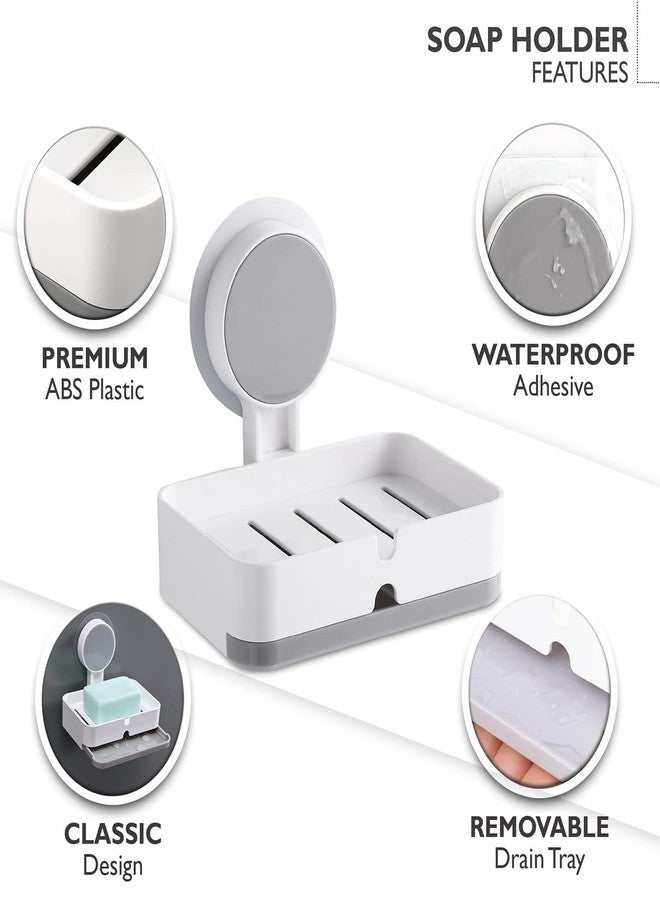 QUITESIDE Bathroom Soap Holder Made of Plastic, Non-Drill Wall Mount Magic Sticker Self-Adhesive Surface with Detachable Drain Tray (Pack of 1) - Image 3